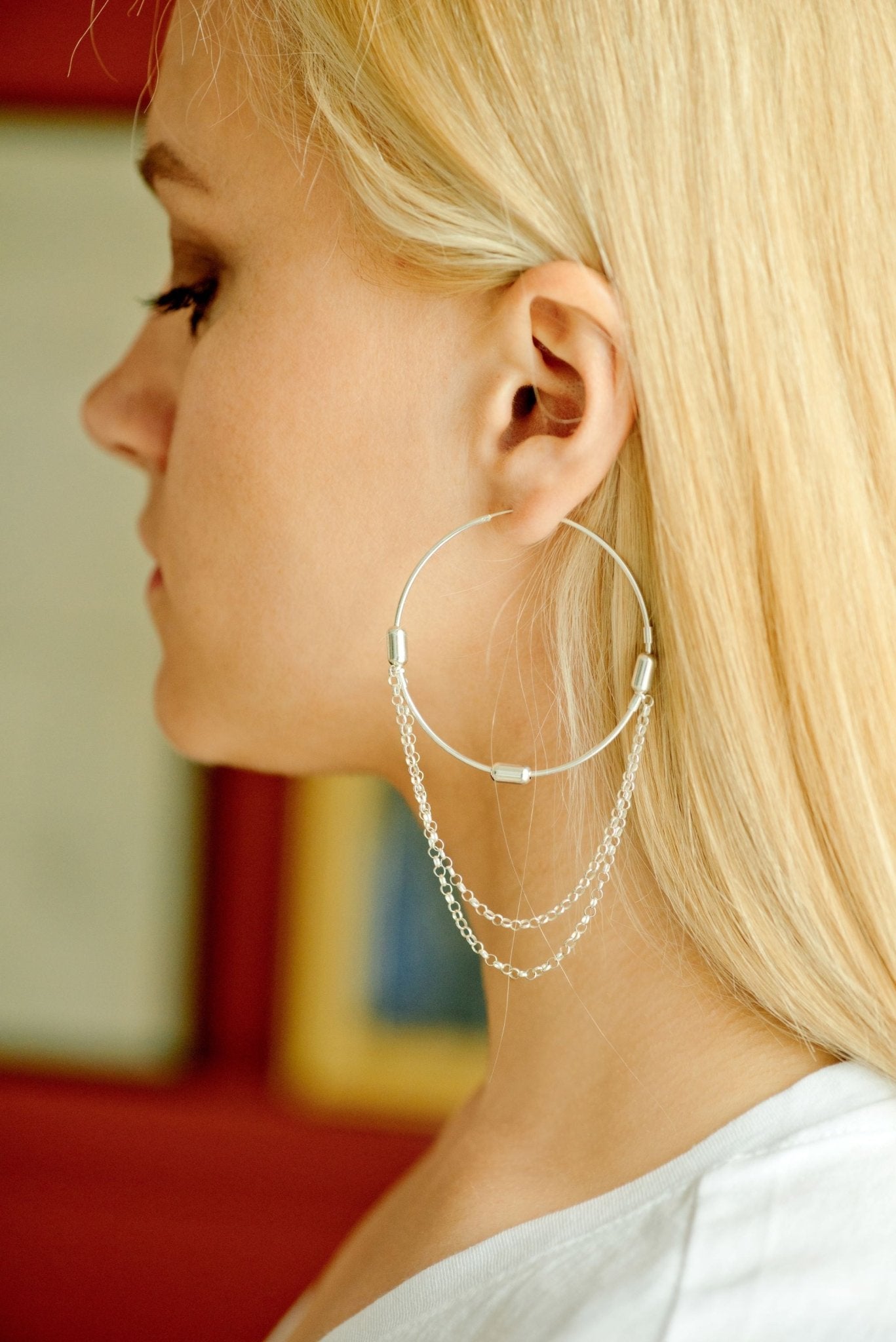 Chandelier Chain Sterling Silver Hoop Earrings - LeSilveStone