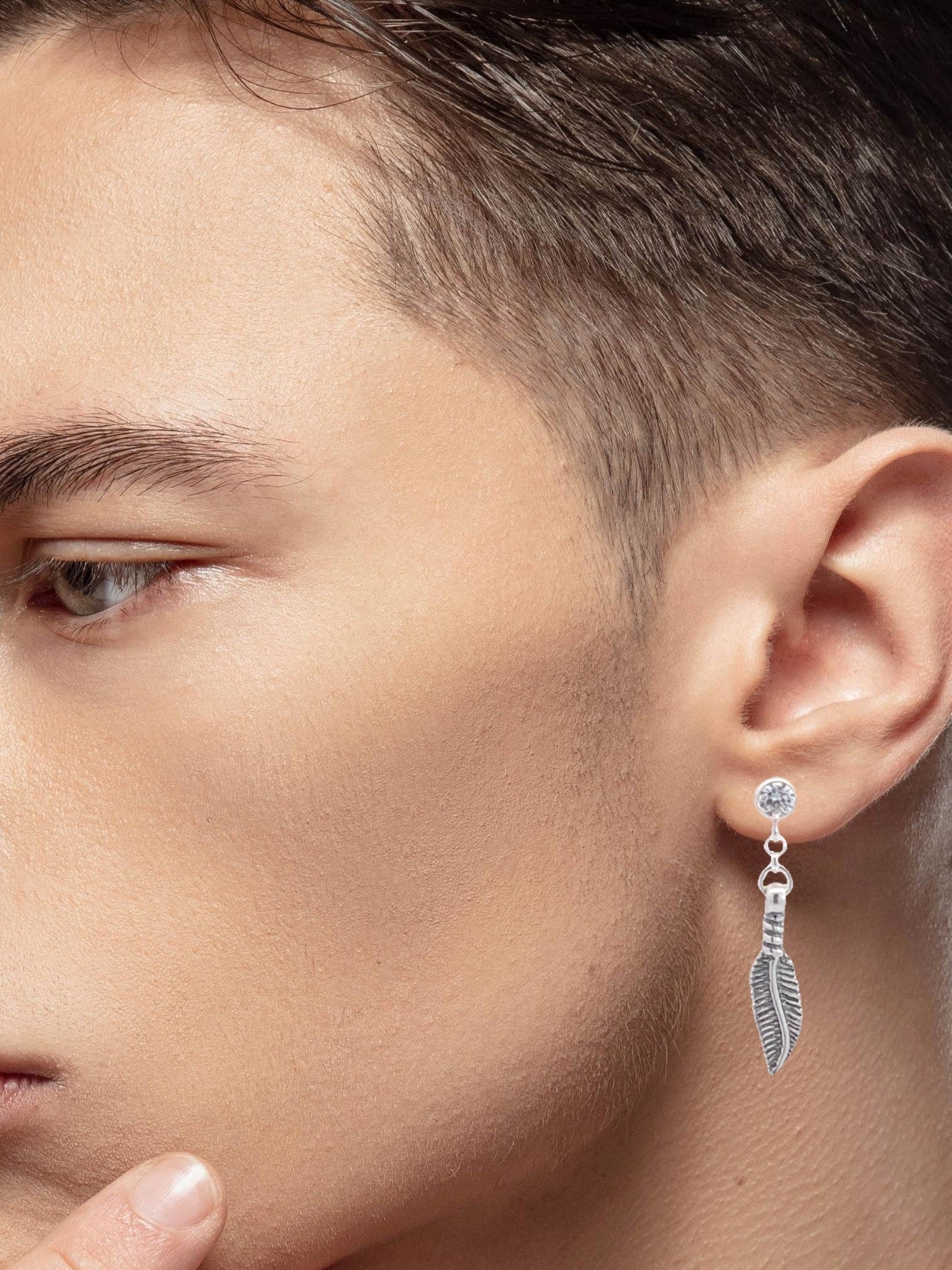 Cubic Zirconia Diamond Stud Earrings With Dangle Feather - LeSilveStone