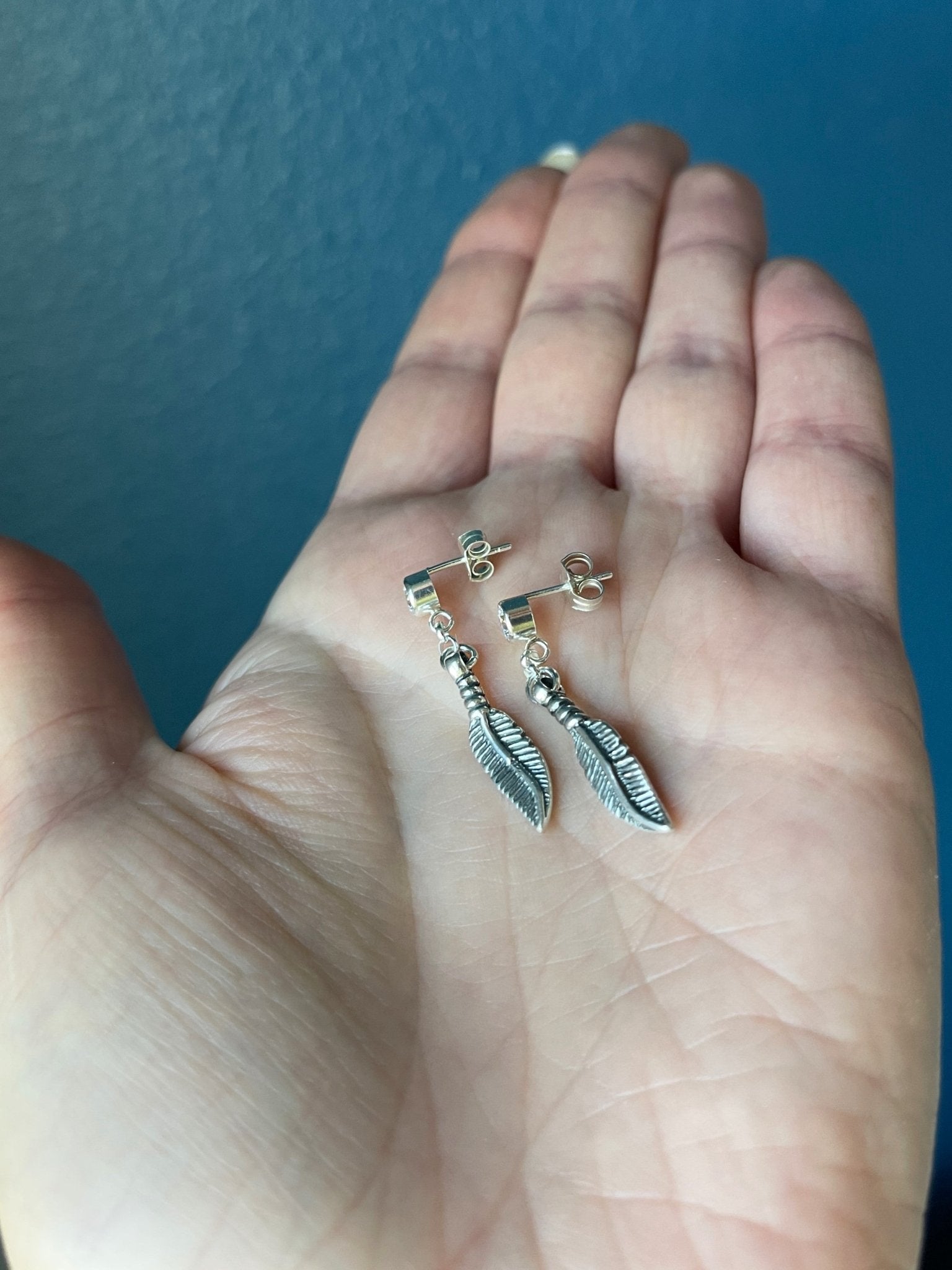 Cubic Zirconia Diamond Stud Earrings With Dangle Feather - LeSilveStone