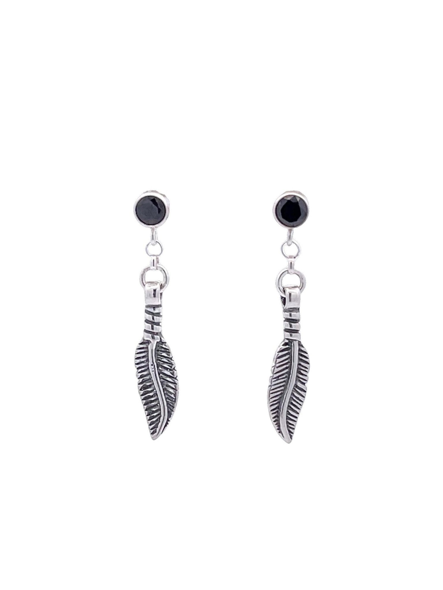 Cubic Zirconia Diamond Stud Earrings With Dangle Feather - LeSilveStone
