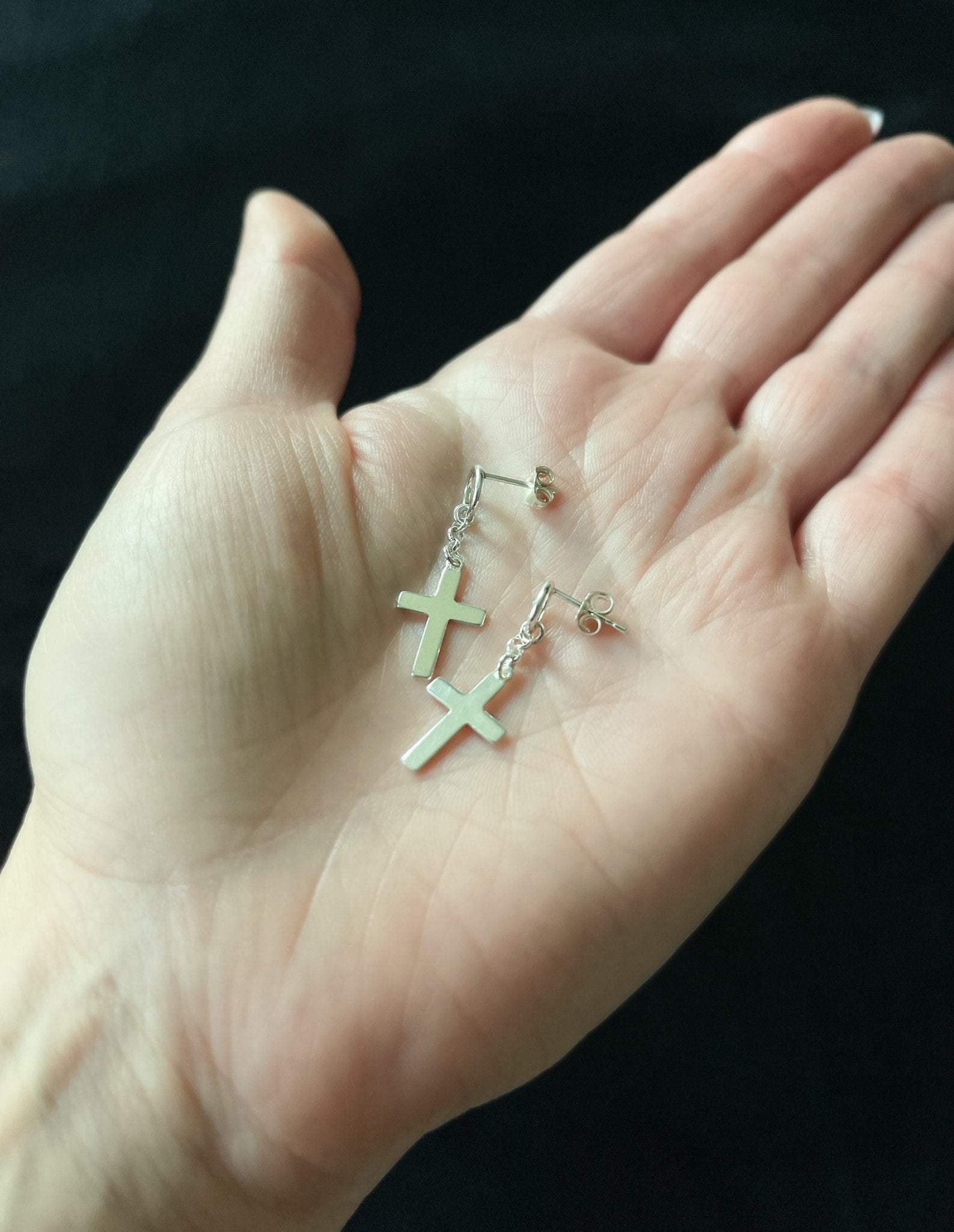 Dangle Cross Earrings with Circle Stud - LeSilveStone