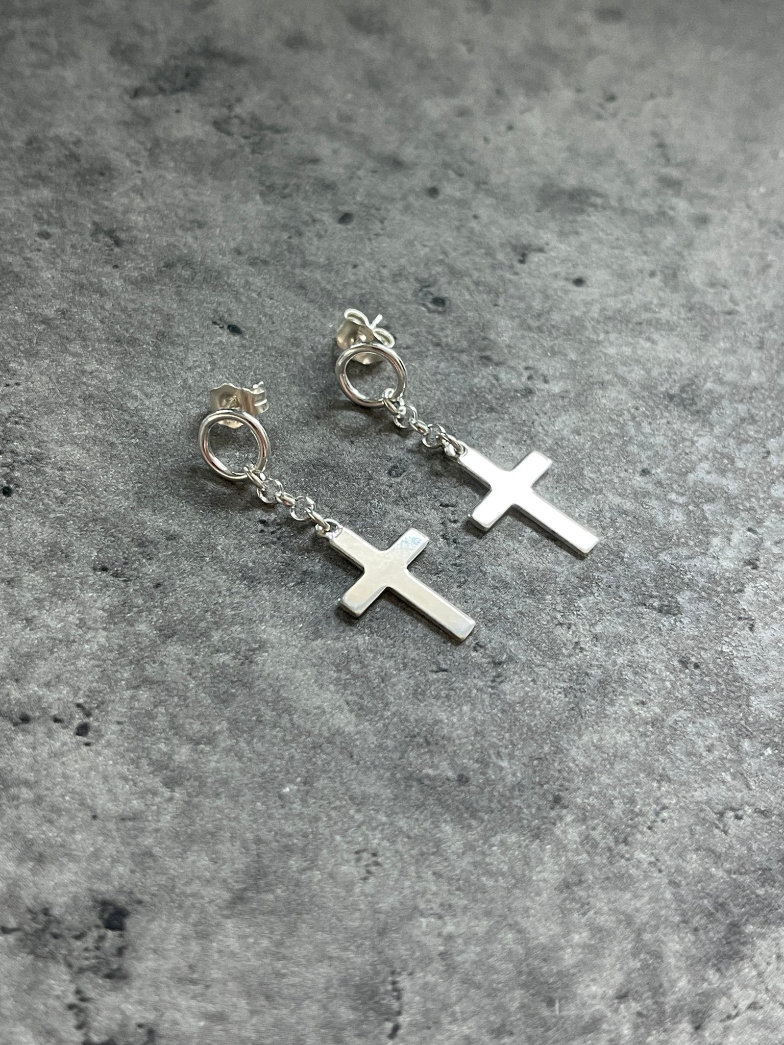 Dangle Cross Earrings with Circle Stud - LeSilveStone