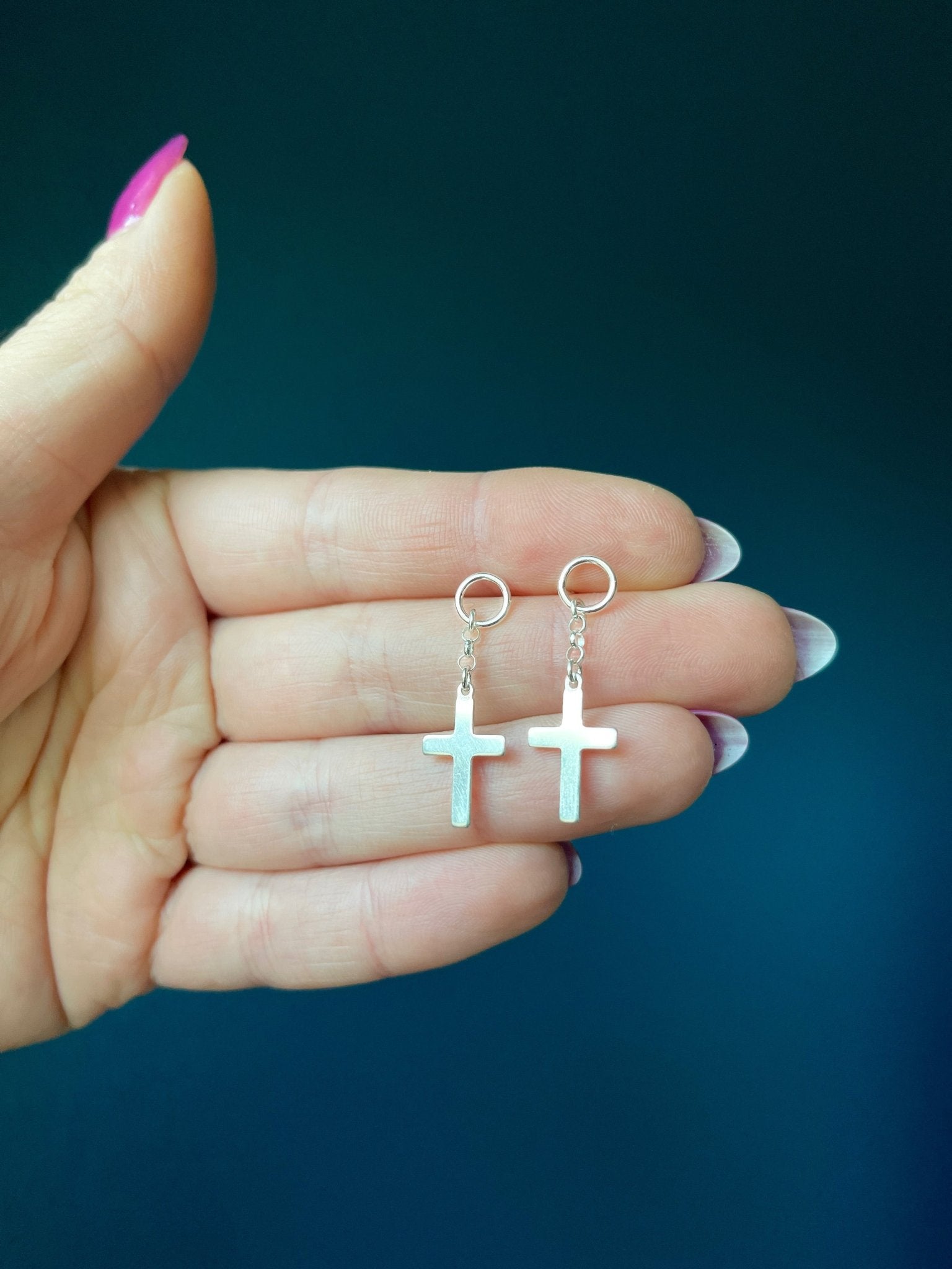 Dangle Cross Earrings with Circle Stud - LeSilveStone
