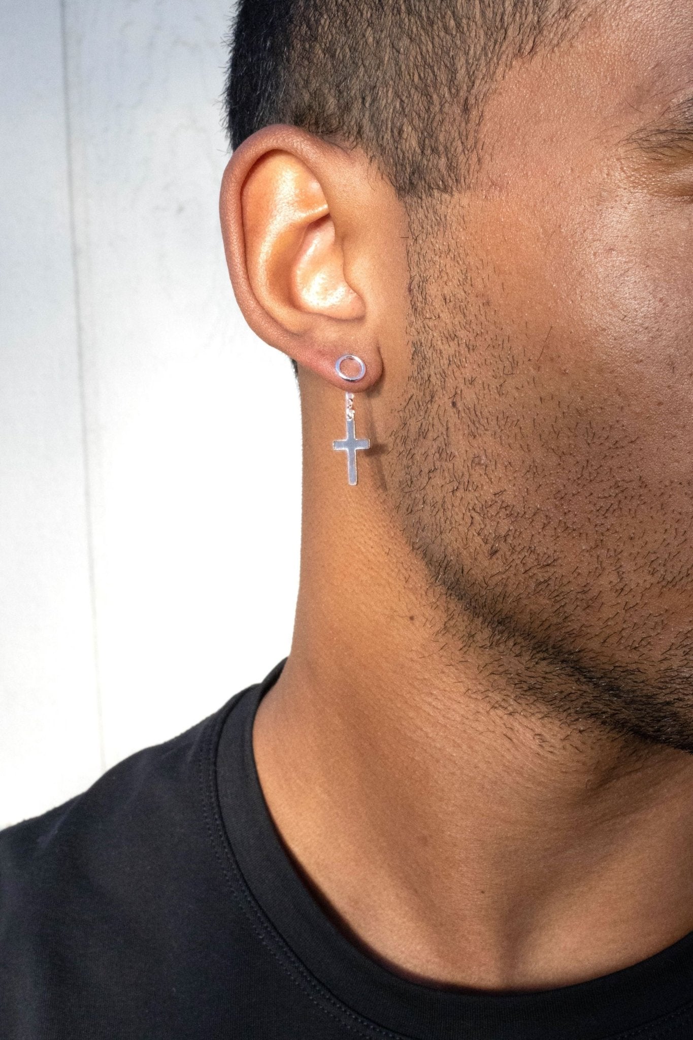 Dangle Cross Earrings with Circle Stud - Ear Jackets - LeSilveStone