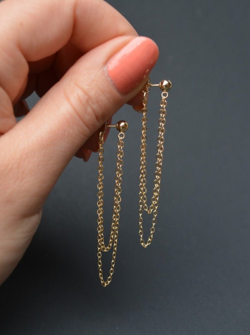 Front and Back Double Chain Earrings Jackets - LeSilveStone