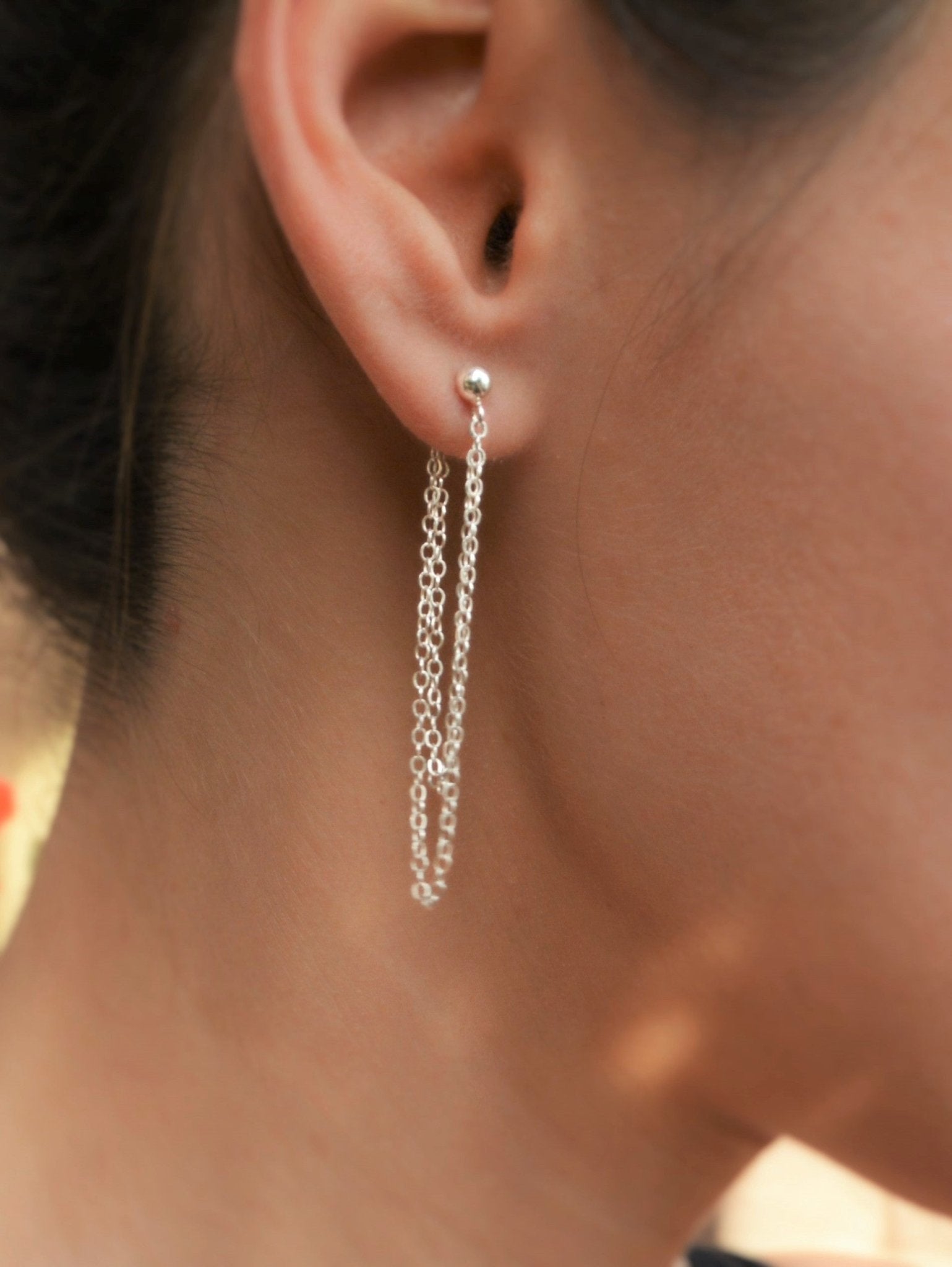 Front and Back Double Chain Earrings Jackets - LeSilveStone