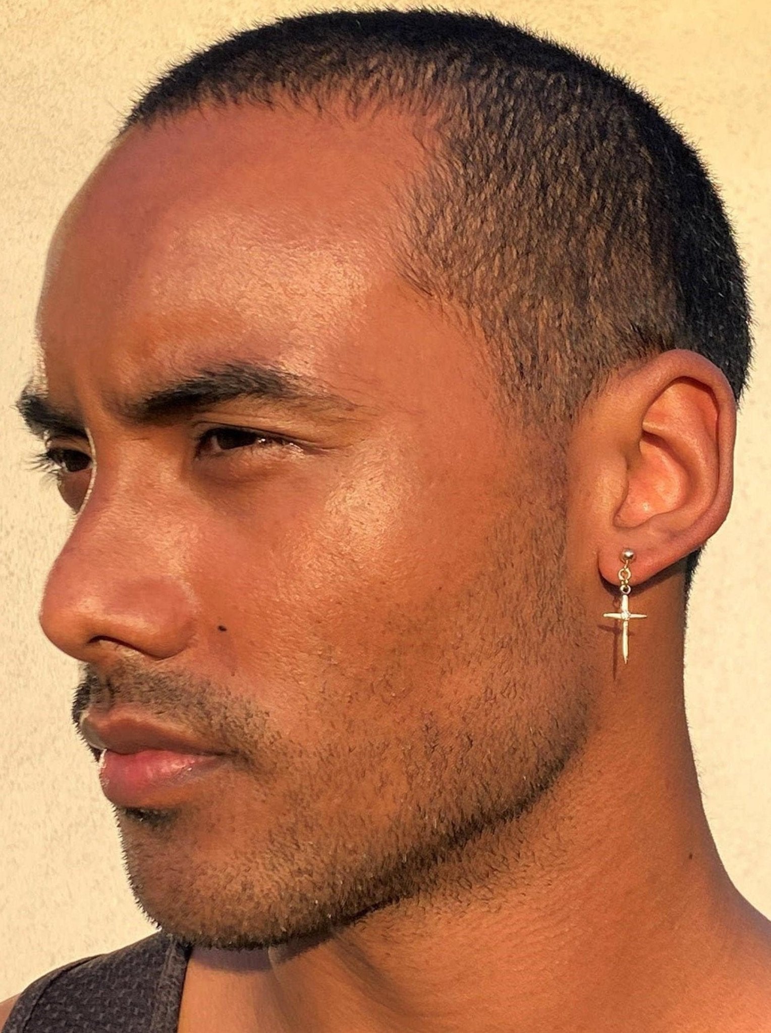 Men's 14K Gold Cross Earrings With Real Diamonds - LeSilveStone