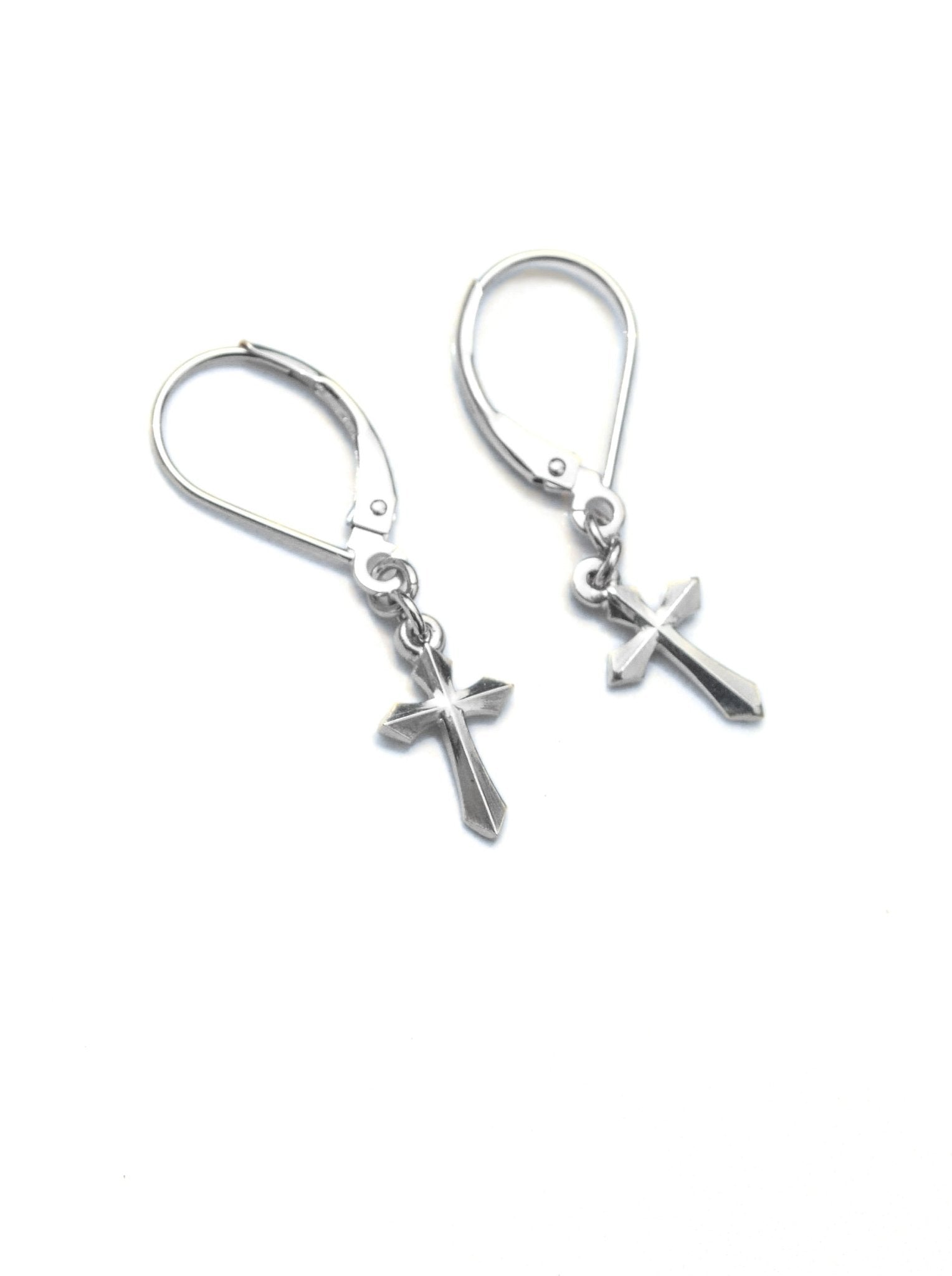 Men's Dangle Earrings with Small 3D Cross Charm - LeSilveStone