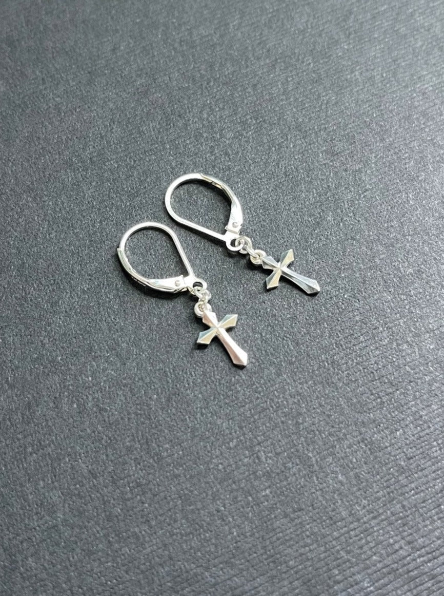 Men's Dangle Earrings with Small 3D Cross Charm - LeSilveStone