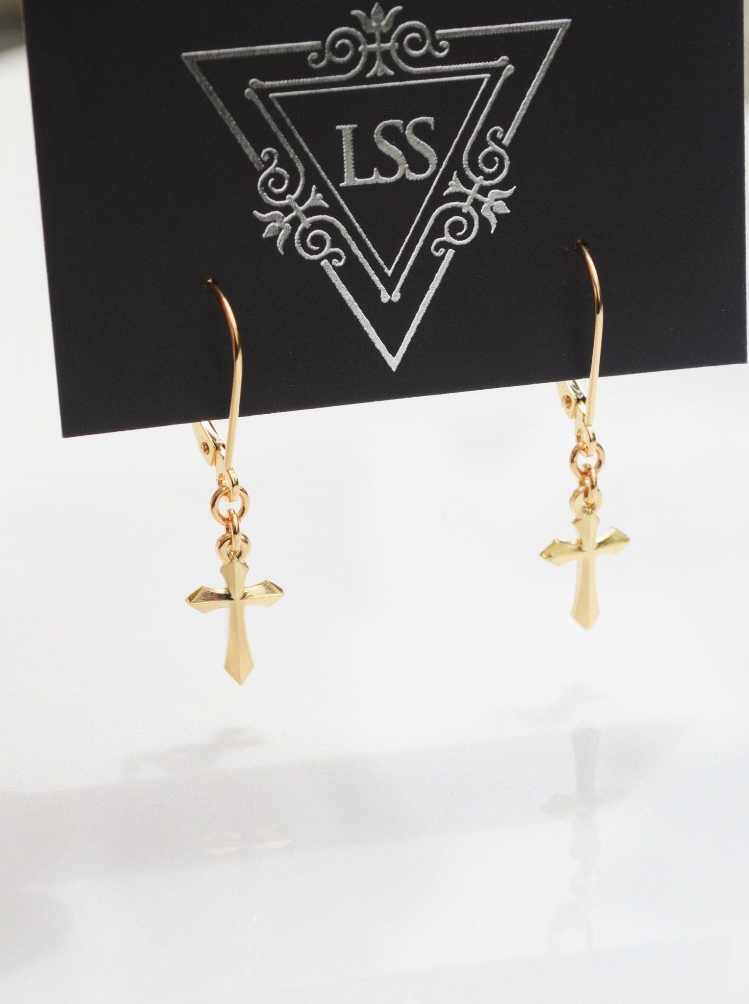 Men's Dangle Earrings with Small 3D Cross Charm - LeSilveStone