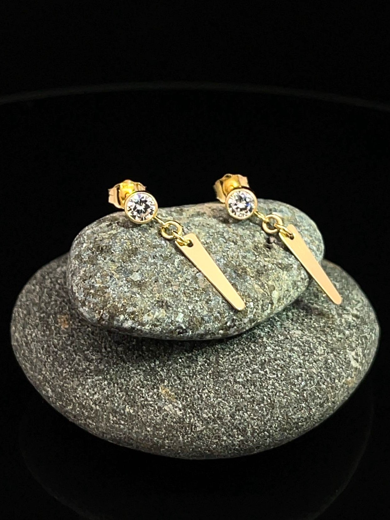 Men's Solid 14K Gold Dangle Spike Earrings with Cubic Zirconia Studs - LeSilveStone