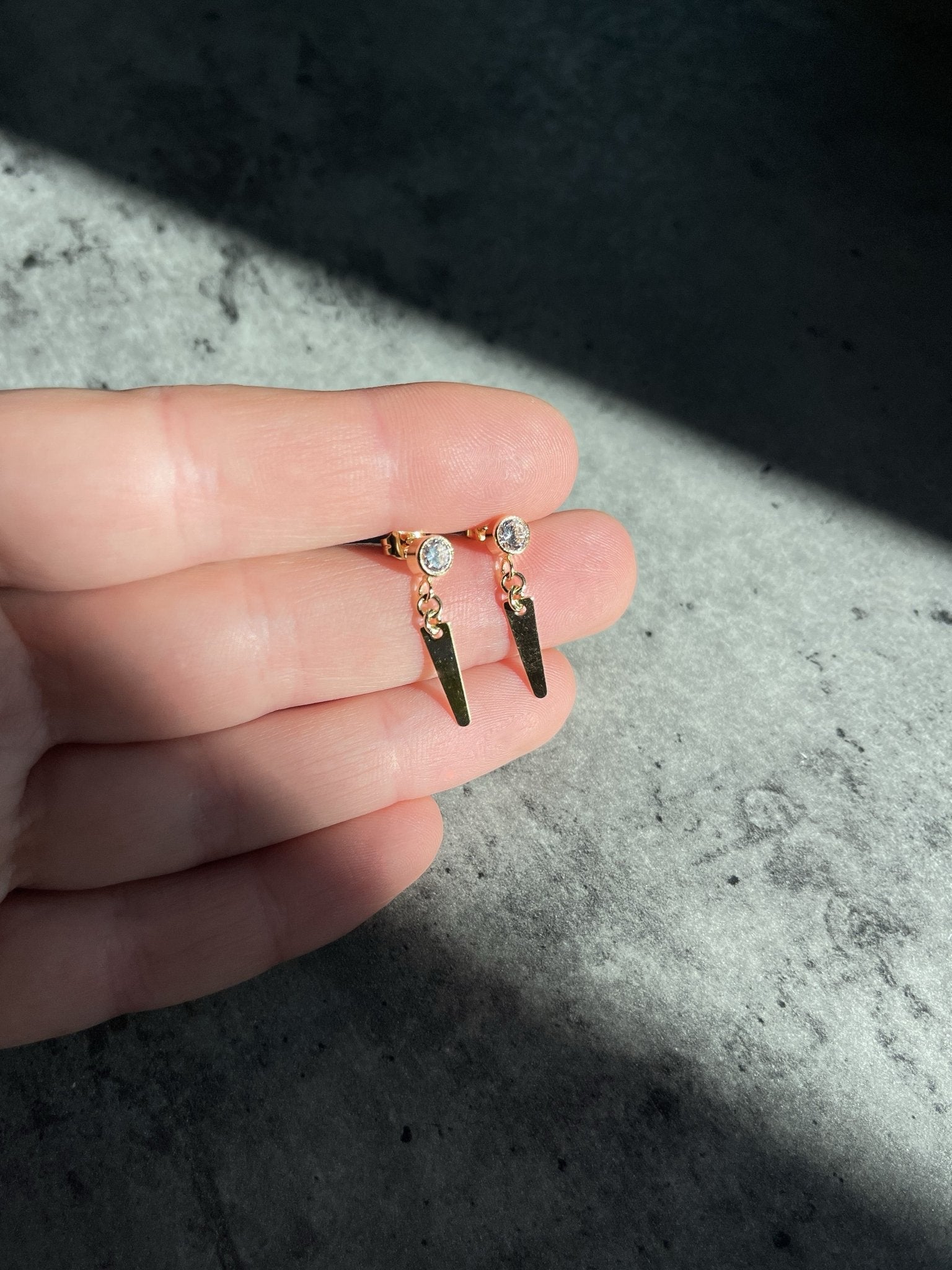 Men's Solid 14K Gold Dangle Spike Earrings with Cubic Zirconia Studs - LeSilveStone