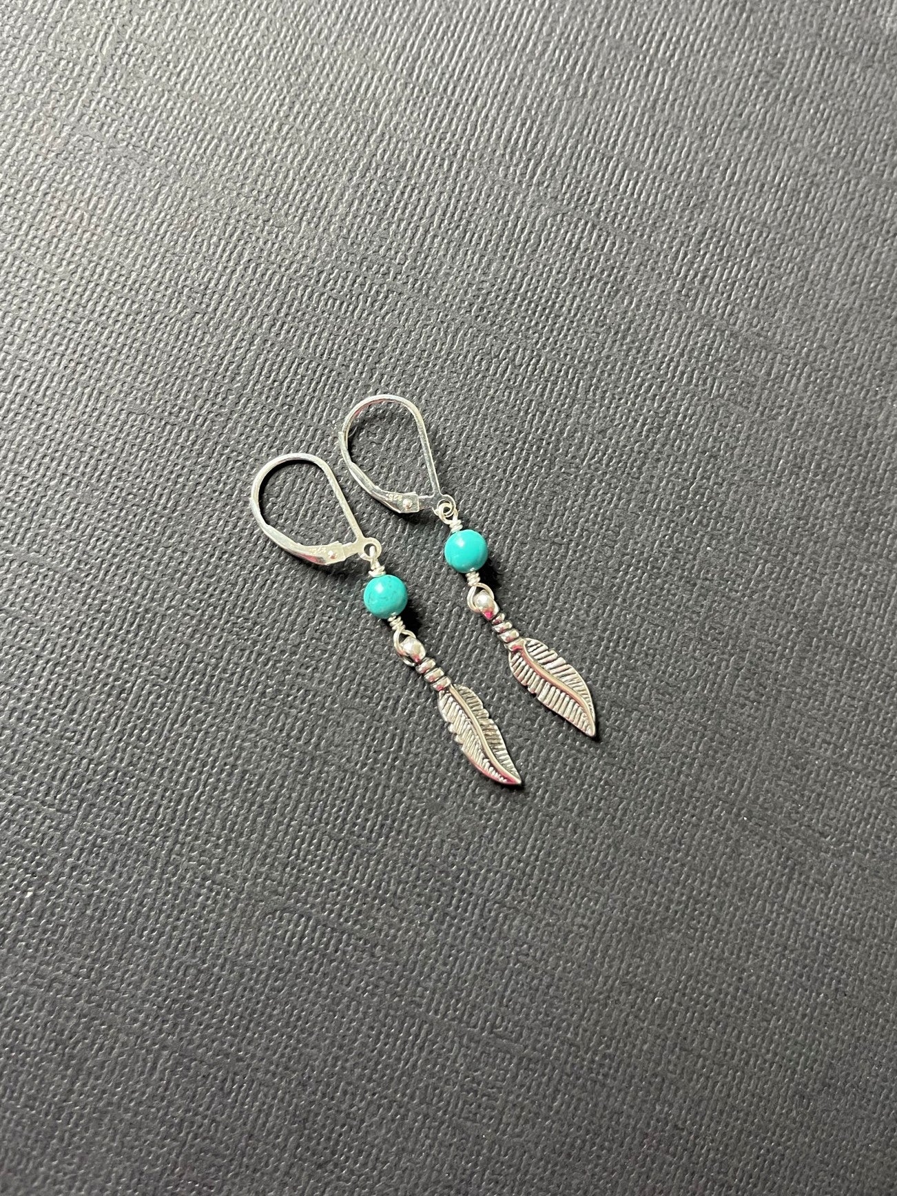 dangle turquoise Earrings boho western feather charm - LeSilveStone