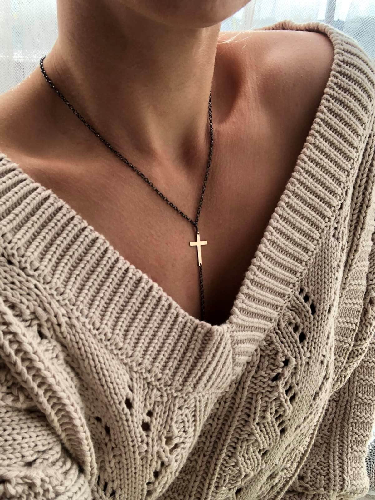 Mixed Metal Cross Lariat Necklace - LeSilveStone