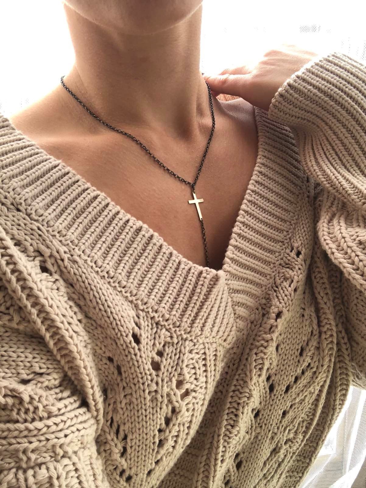 Mixed Metal Cross Lariat Necklace - LeSilveStone