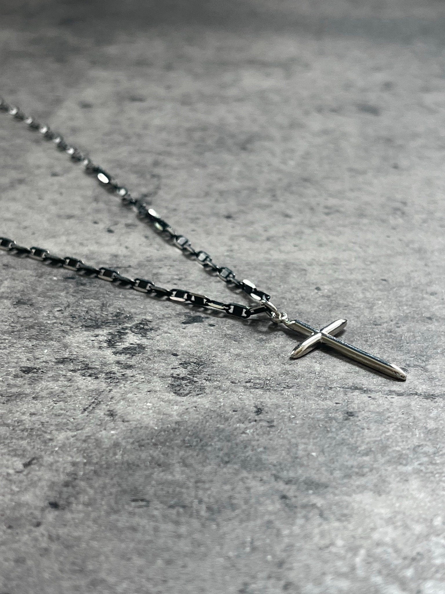 Razorblade Chain Cross Necklace in Sterling Silver with Black Finish - LeSilveStone