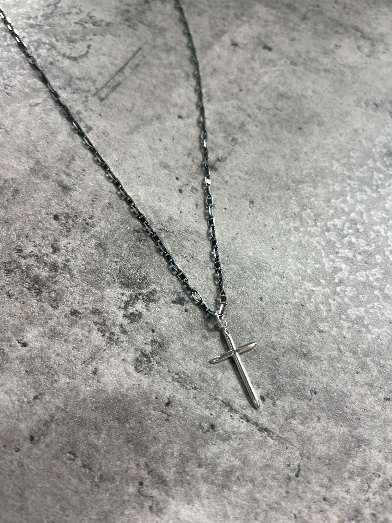 Razorblade Chain Cross Necklace in Sterling Silver with Black Finish - LeSilveStone