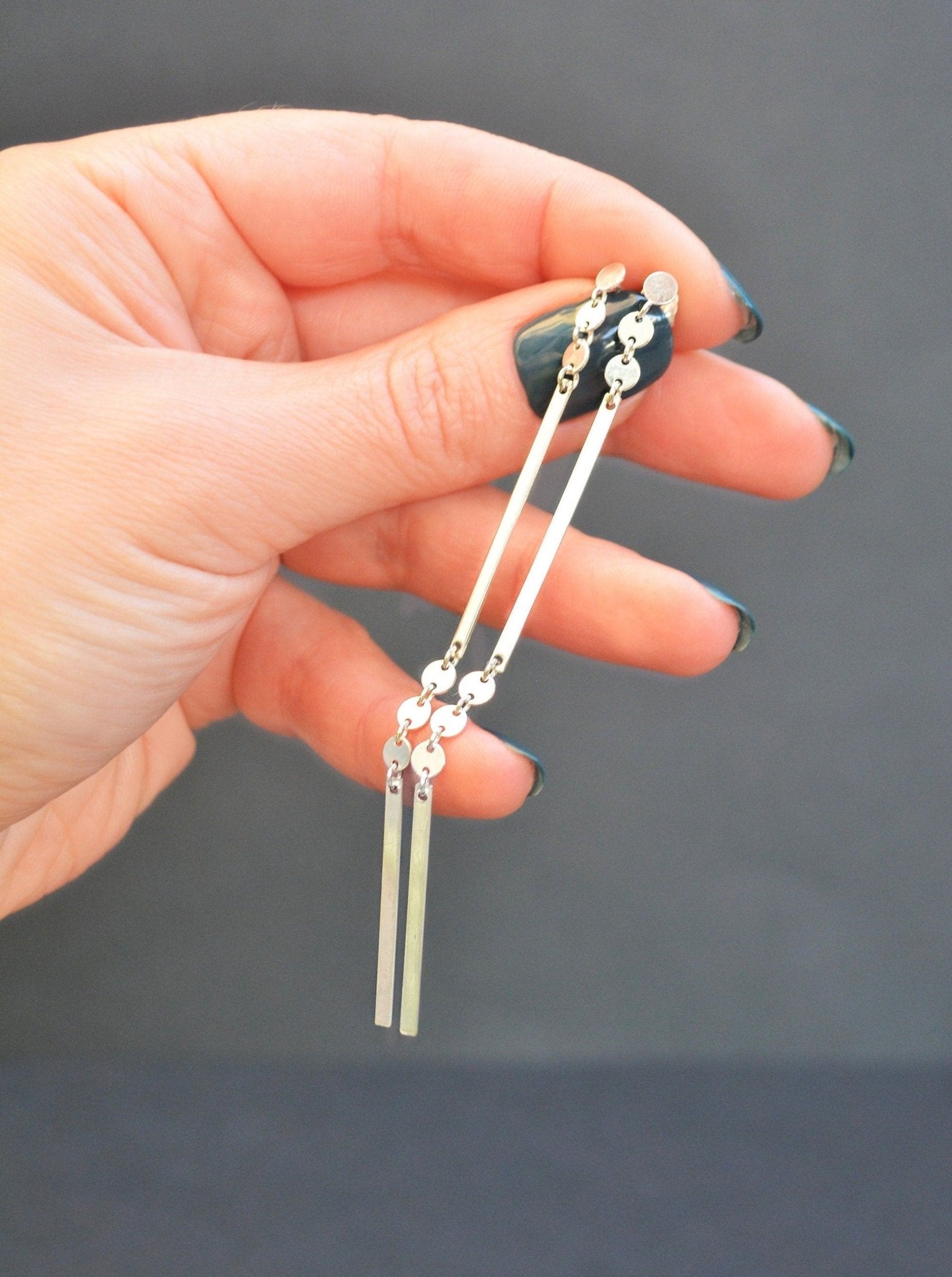 Skinny Extra Long Geometric Post Earrings - LeSilveStone