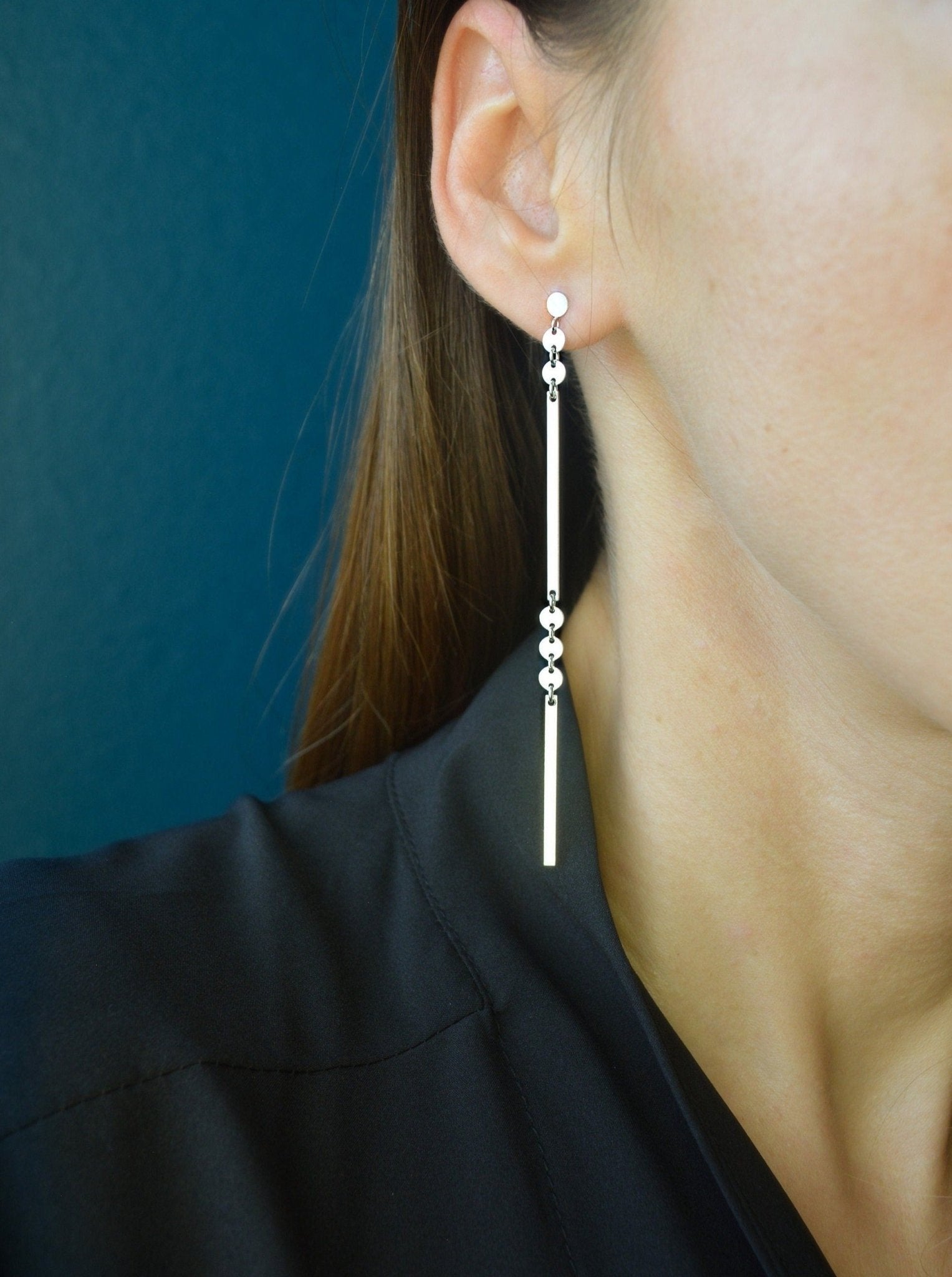 Skinny Extra Long Geometric Post Earrings sterling silver handmade - LeSilveStone