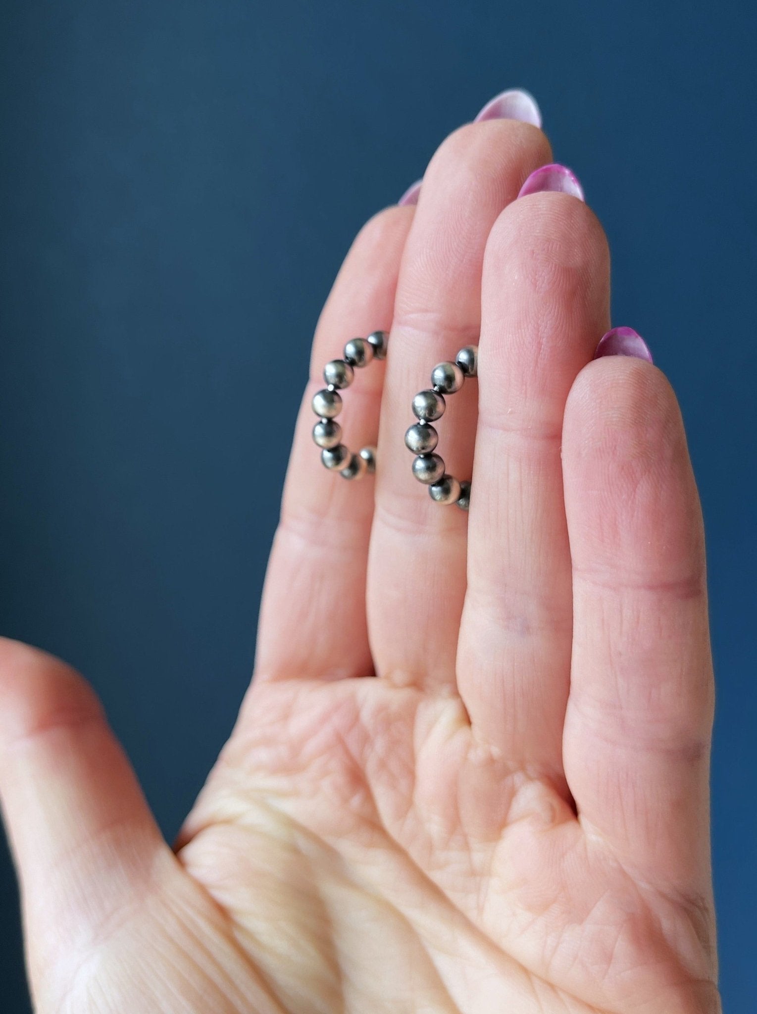 Small Dainty Navajo Pearls Sterling Silver Hoop Earrings for women- LeSilveStone