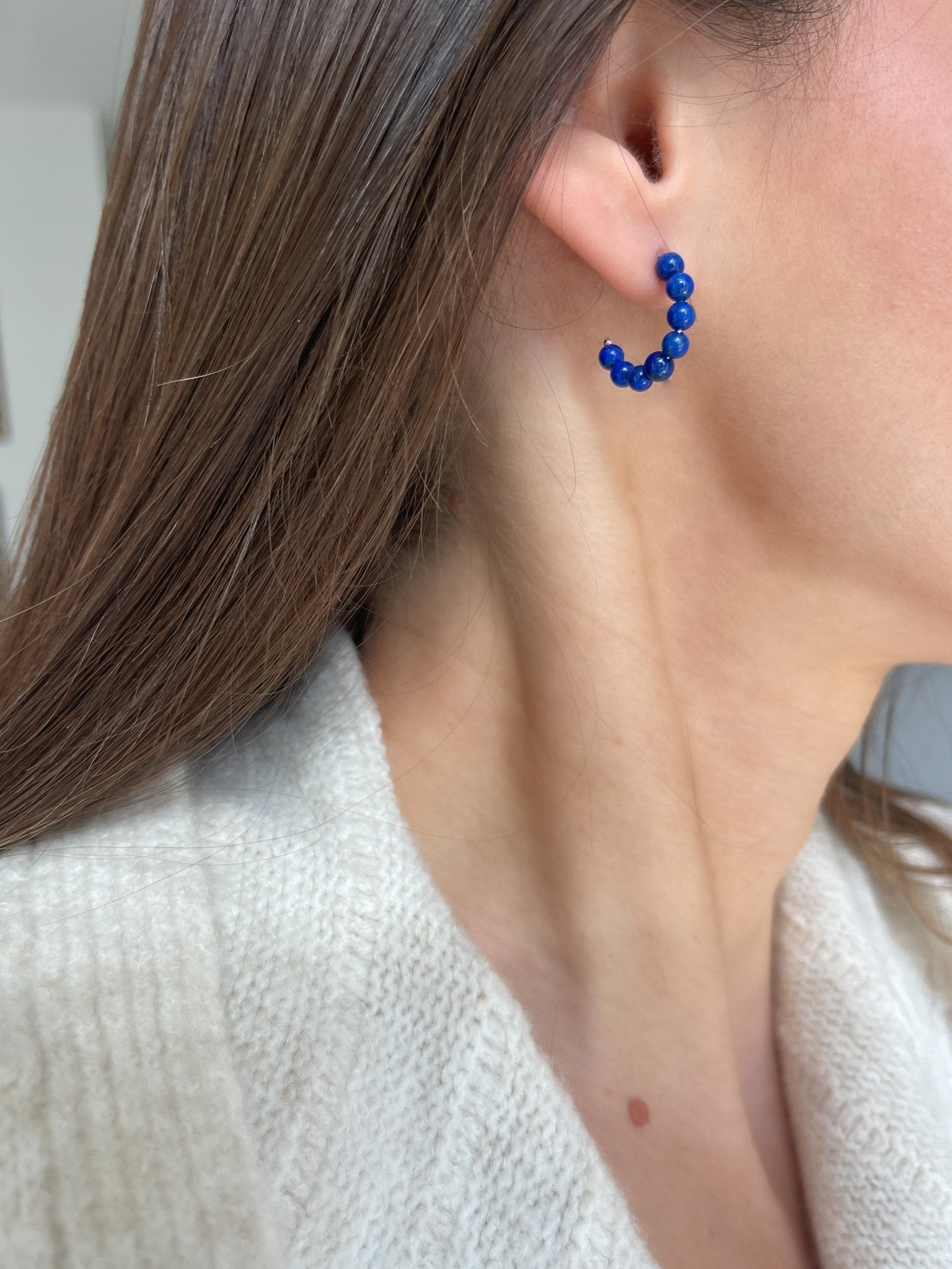 Small Lapis Lazuli Sterling Silver Hoop Earrings - LeSilveStone