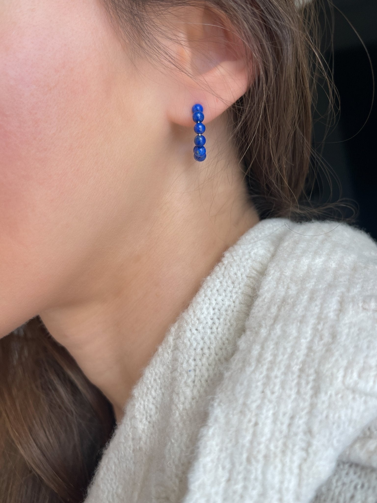Small Lapis Lazuli Sterling Silver Hoop Earrings - LeSilveStone