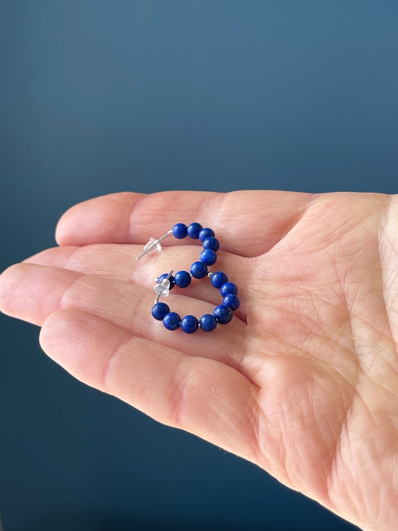 Small Lapis Lazuli Sterling Silver Hoop Earrings - LeSilveStone
