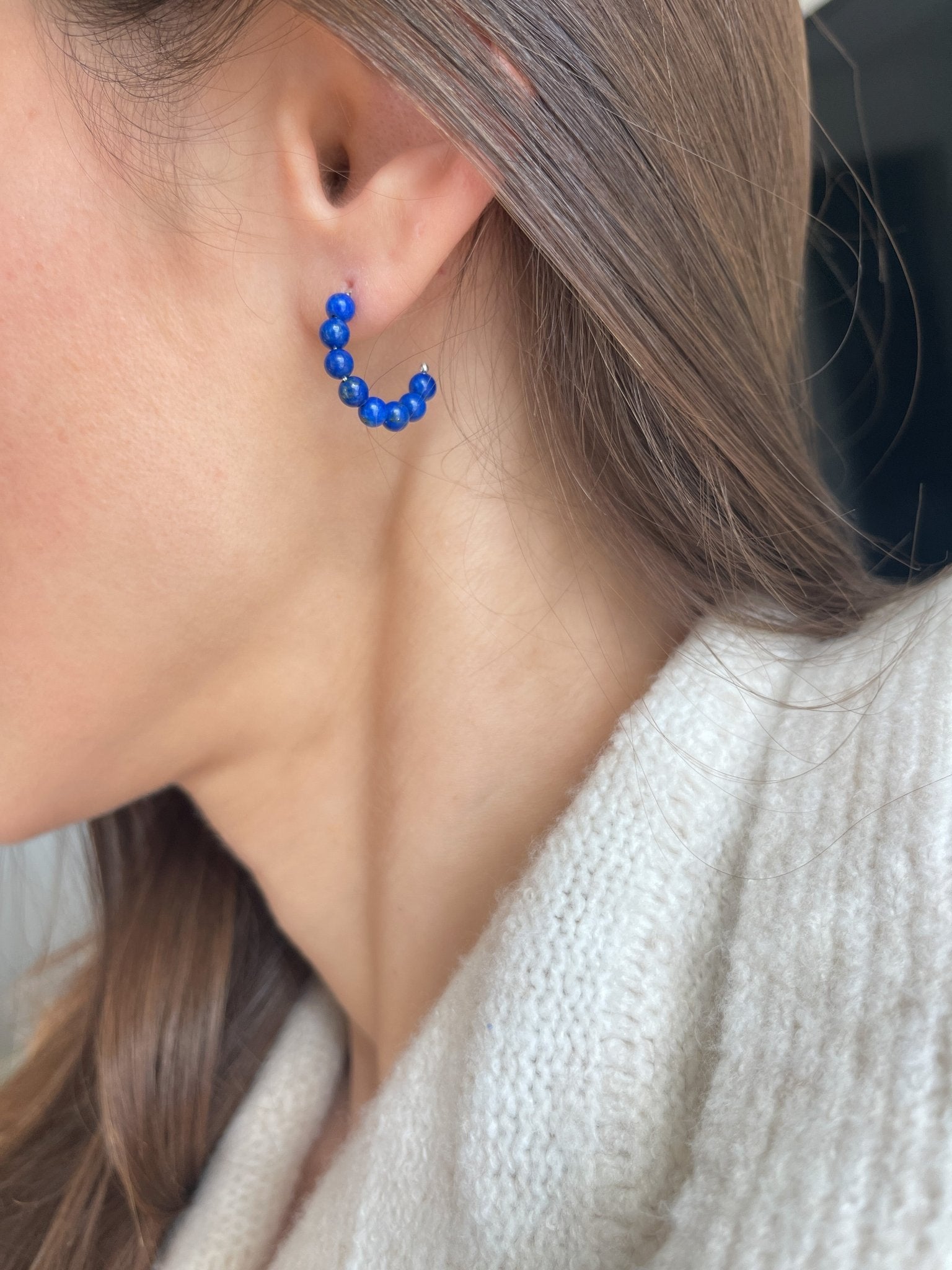 Small Lapis Lazuli Sterling Silver Hoop Earrings - LeSilveStone