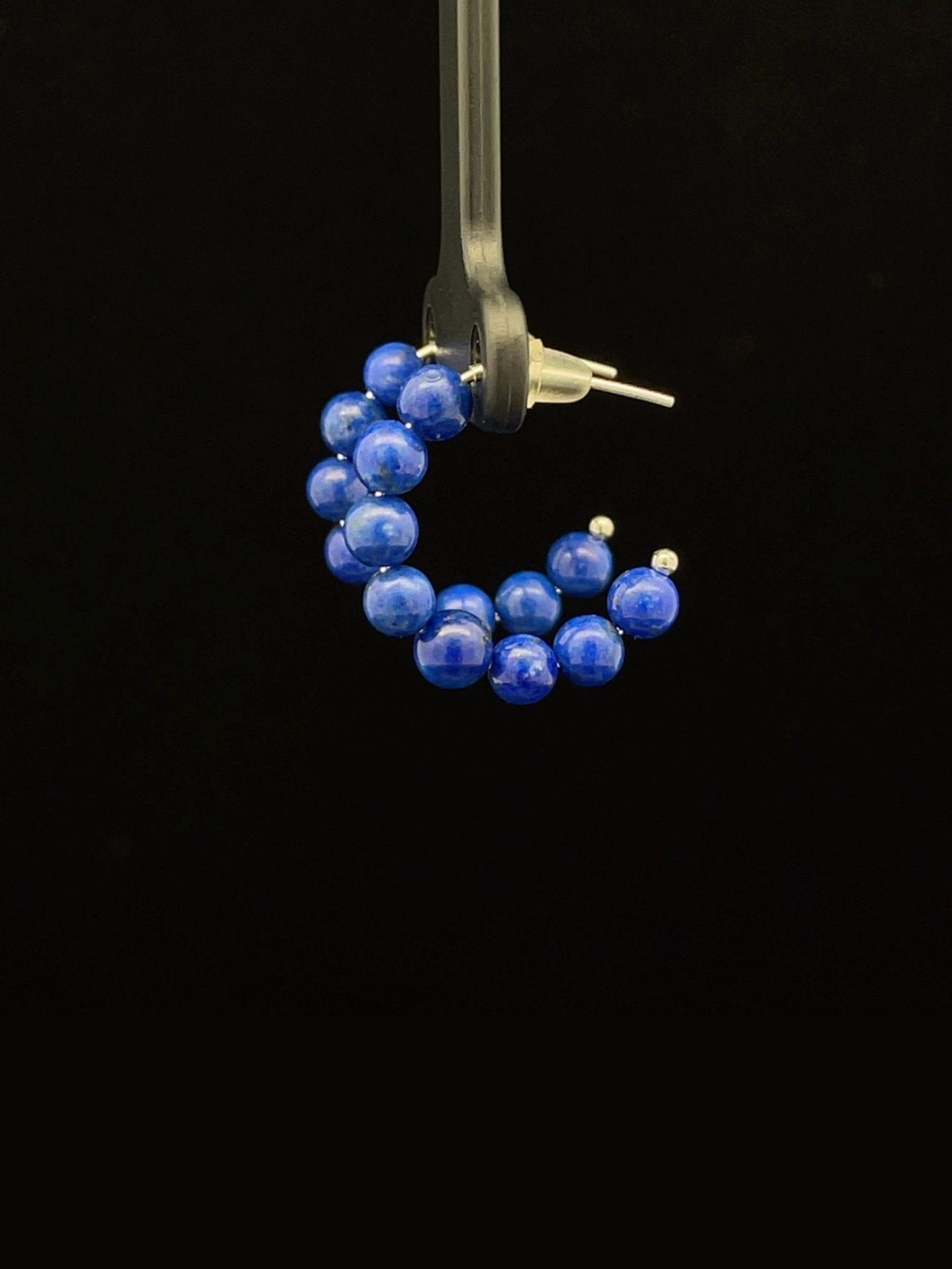 Small Lapis Lazuli Sterling Silver Hoop Earrings - LeSilveStone