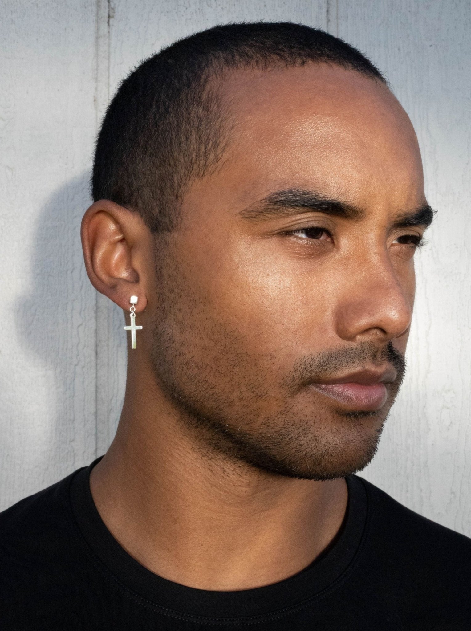 Sterling Silver Cube stud Earrings with Dangle Cross - LeSilveStone