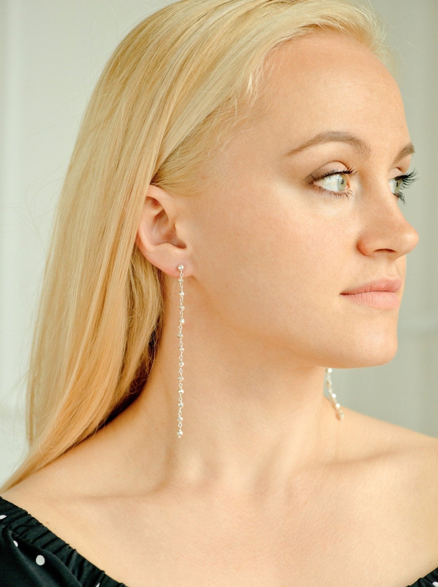 Sterling Silver Earrings Beaded with Pyrite Stones - LeSilveStone