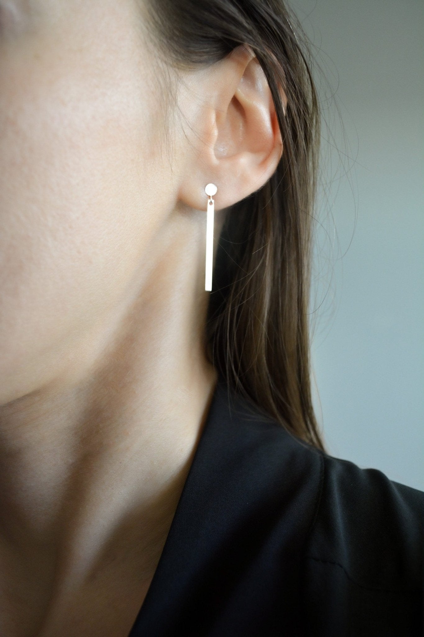 Thin Vertical Bar Dangle Drop Earrings minimal jewelry for women- LeSilveStone