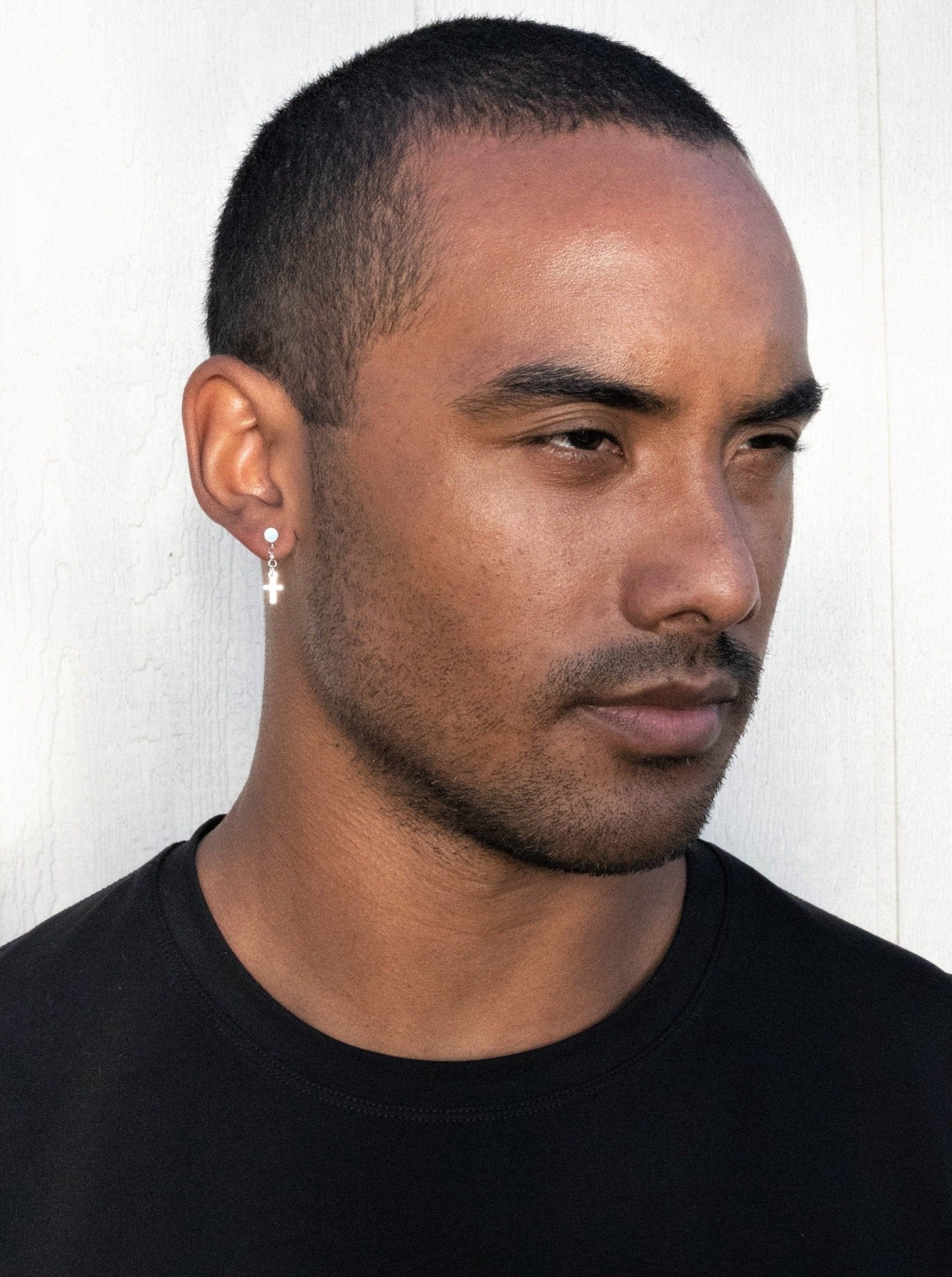 Tiny Dot Stud Earrings with Dangle Cross silver or gold - LeSilveStone