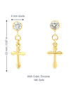 14K Gold Dangle Cross Earrings with Cubic Zirconia Studs - LeSilveStone