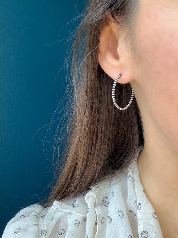2 mm Beaded Western Hoop Earrings, 27 mm - LeSilveStone