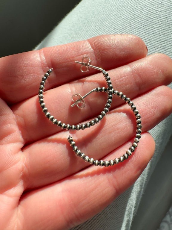 2 mm Beaded Western Hoop Earrings, 27 mm - LeSilveStone