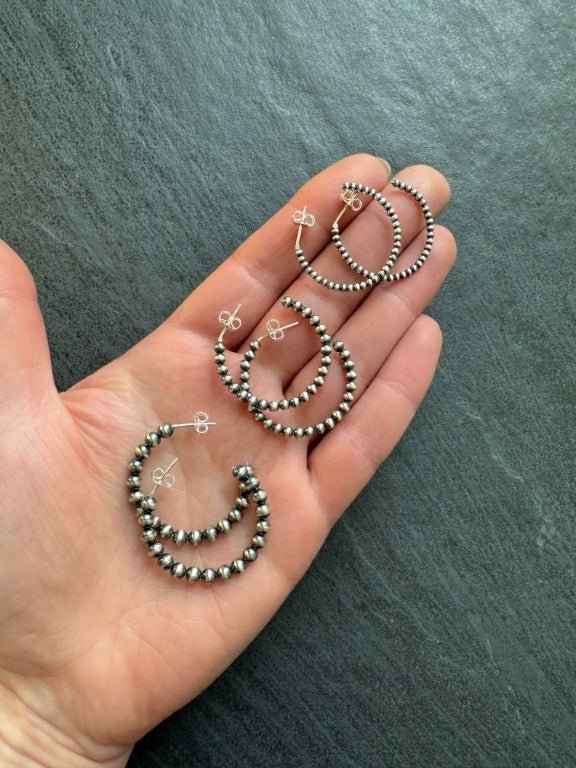 2 mm Beaded Western Hoop Earrings, 27 mm - LeSilveStone