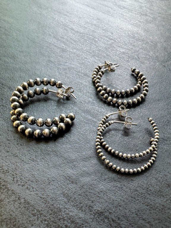 2 mm Beaded Western Hoop Earrings, 27 mm - LeSilveStone