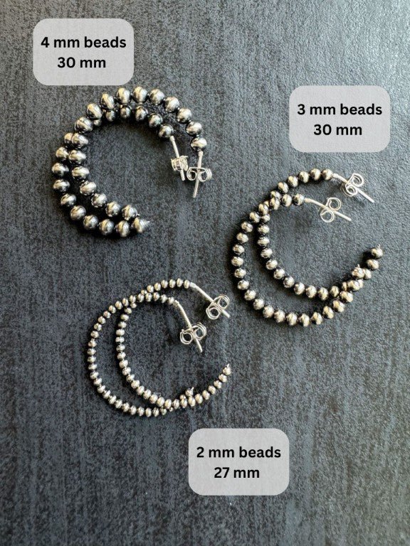 2 mm Beaded Western Hoop Earrings, 27 mm - LeSilveStone