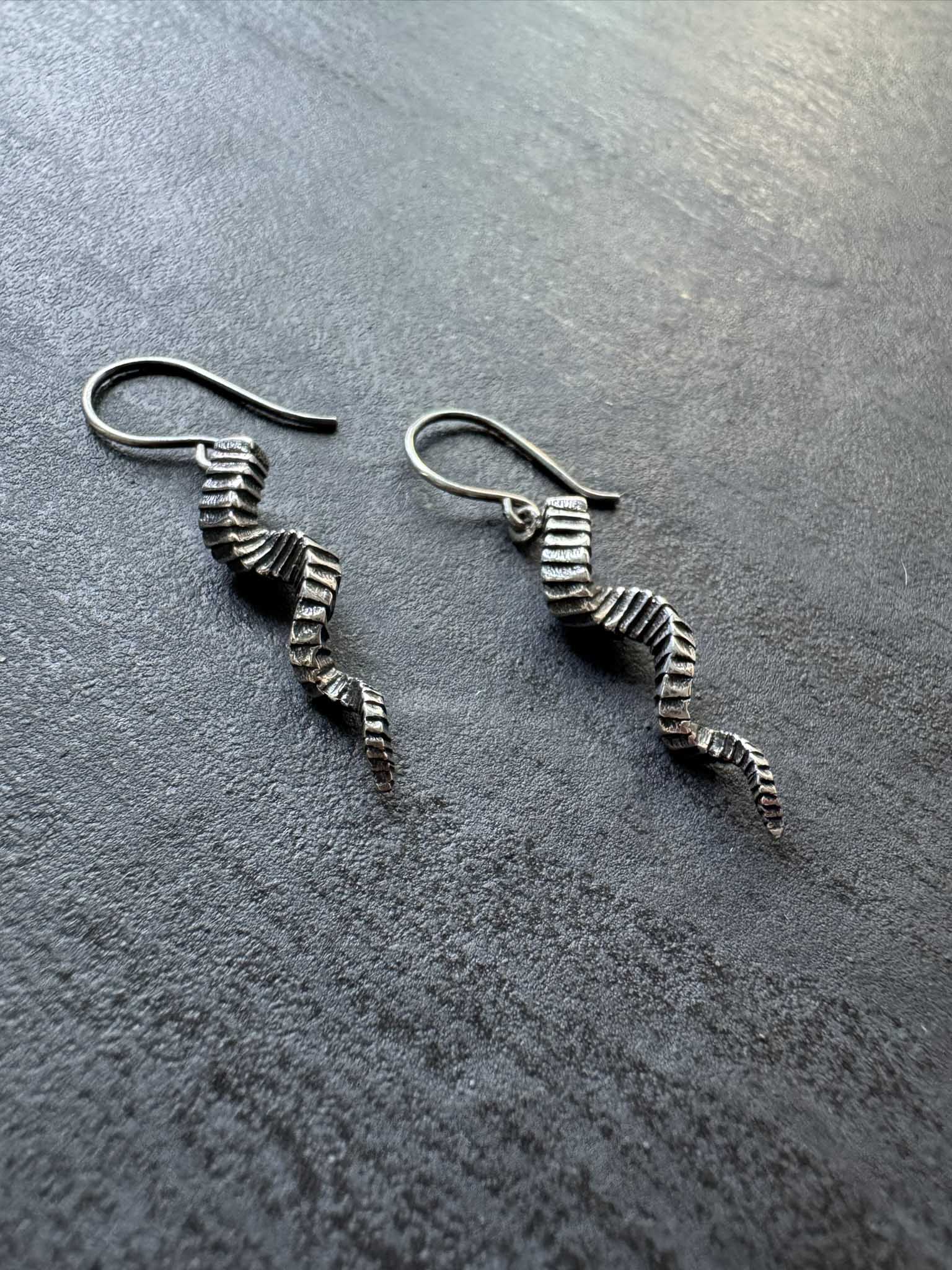 3D Horn Dangle Earrings in Sterling Silver - LeSilveStone