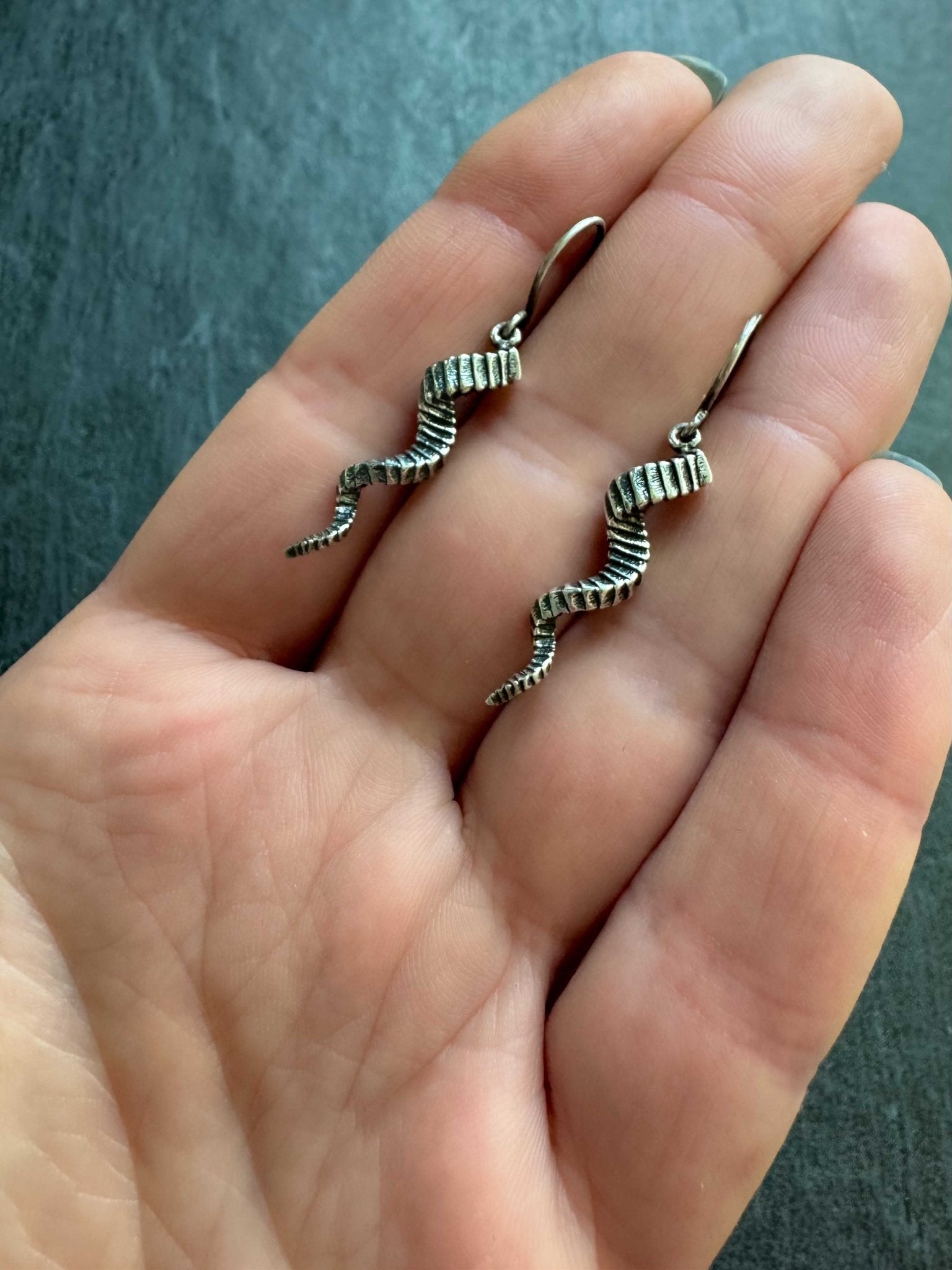3D Horn Dangle Earrings in Sterling Silver - LeSilveStone