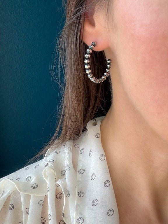 4 mm Beaded Western Hoop Earrings, 30 mm - LeSilveStone