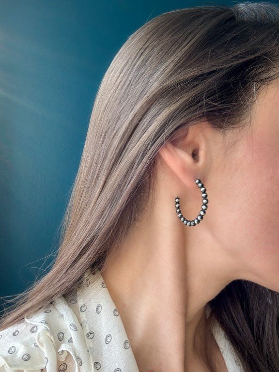 4 mm Beaded Western Hoop Earrings, 30 mm - LeSilveStone