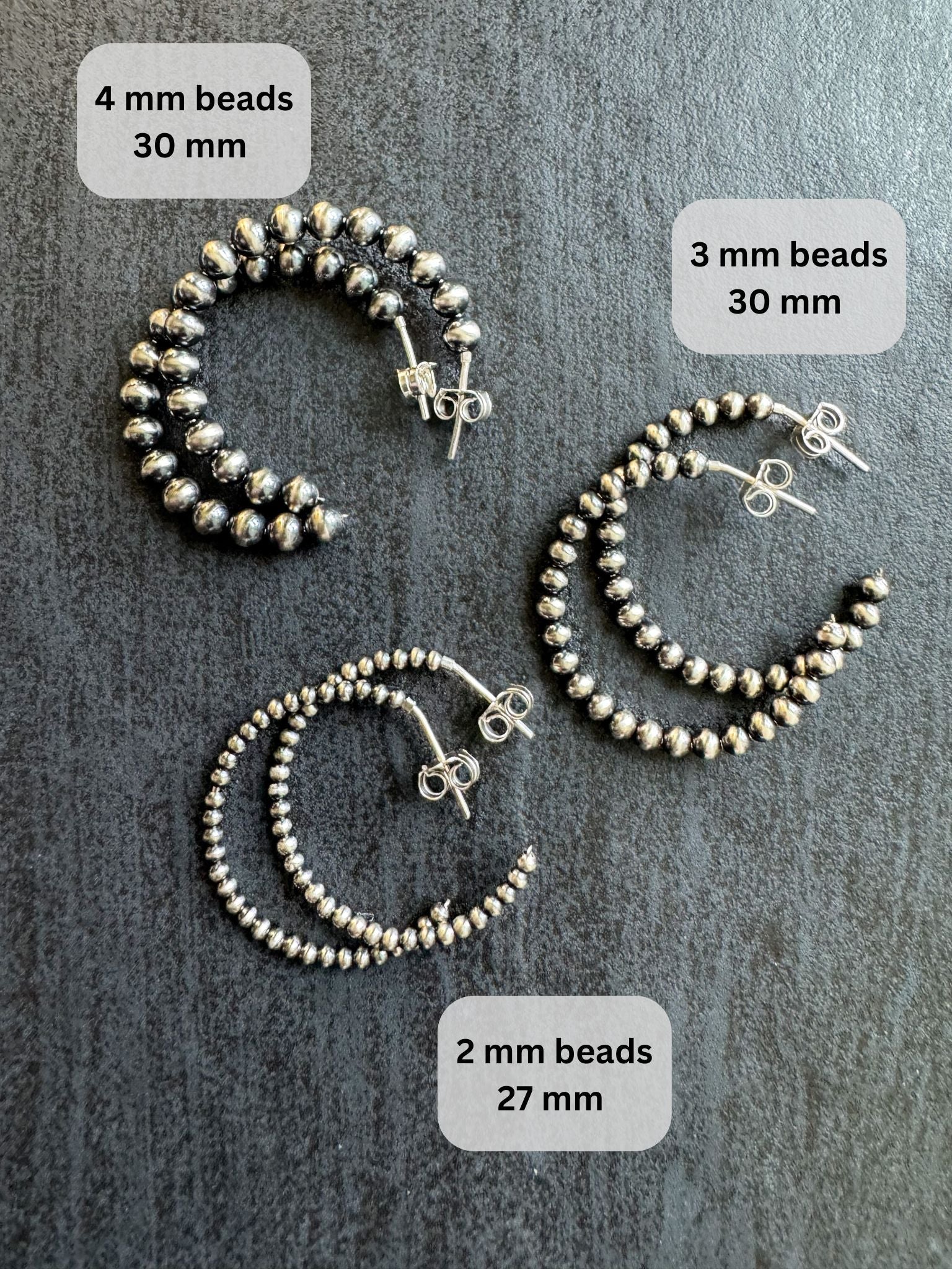 4 mm Beaded Western Hoop Earrings, 30 mm - LeSilveStone