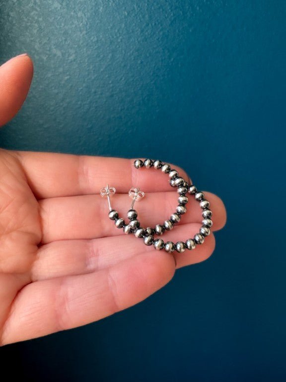 4 mm Beaded Western Hoop Earrings, 30 mm - LeSilveStone