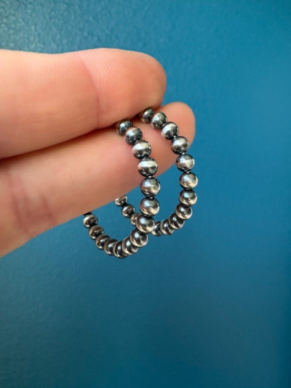 4 mm Beaded Western Hoop Earrings, 30 mm - LeSilveStone