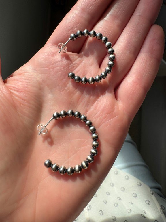 4 mm Beaded Western Hoop Earrings, 30 mm - LeSilveStone