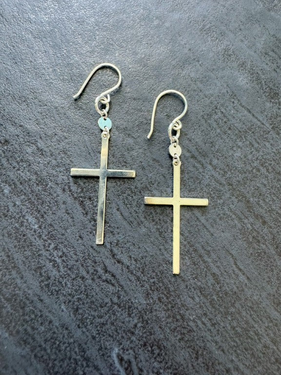 Large Cross Earrings in Sterling Silver