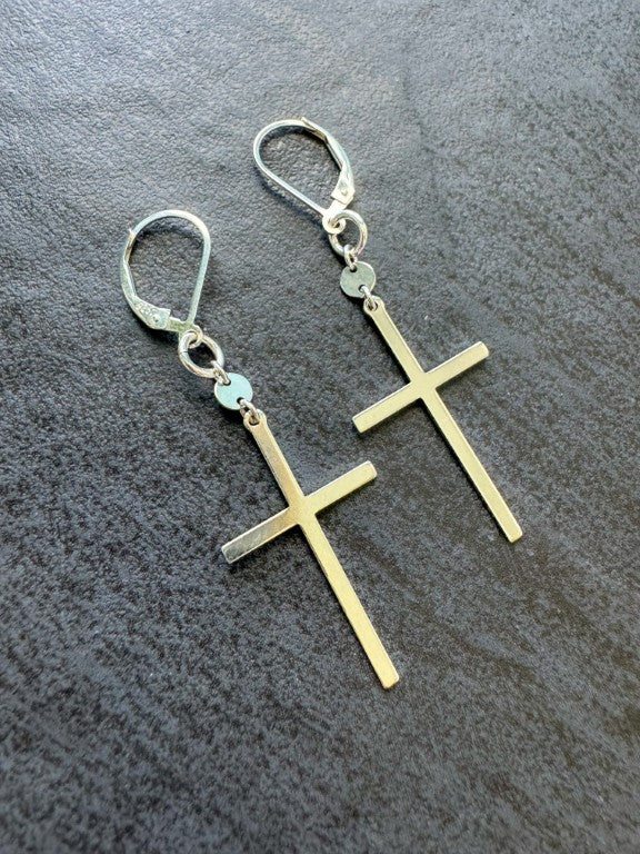 Large Cross Earrings in Sterling Silver