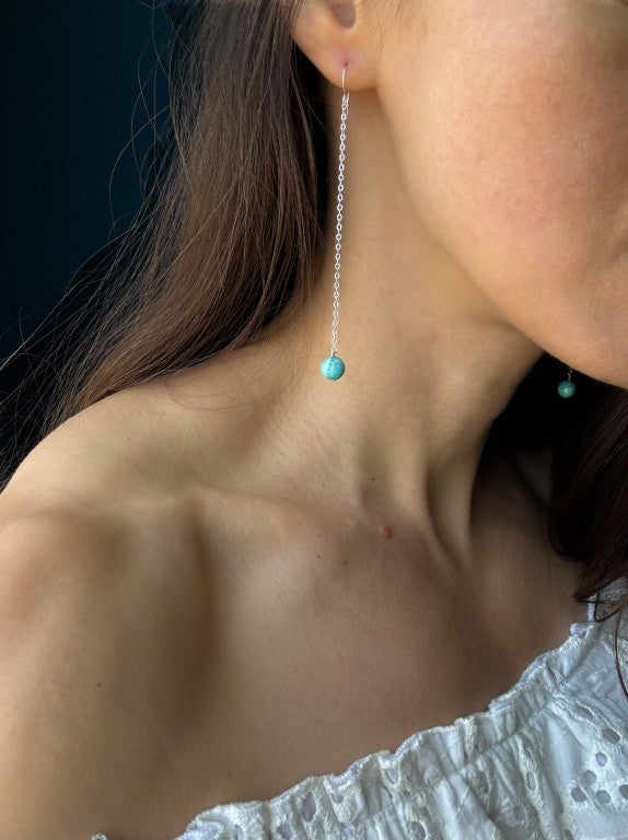 Kingman Turquoise Long Chain Earrings